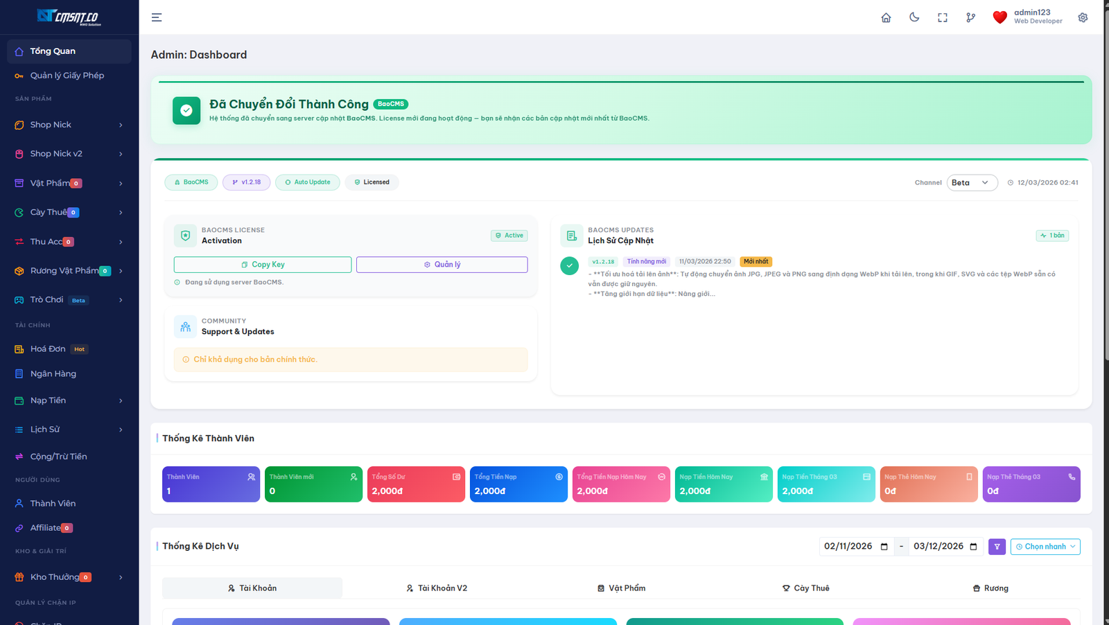 [SHOPNICK3 - CMSNT] Thiết kế website bán nick game mới nhất