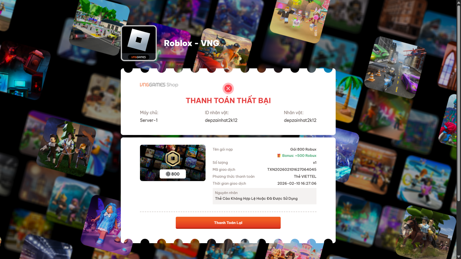 [ SHARE ] Code Nạp Thẻ Cào Game Roblox