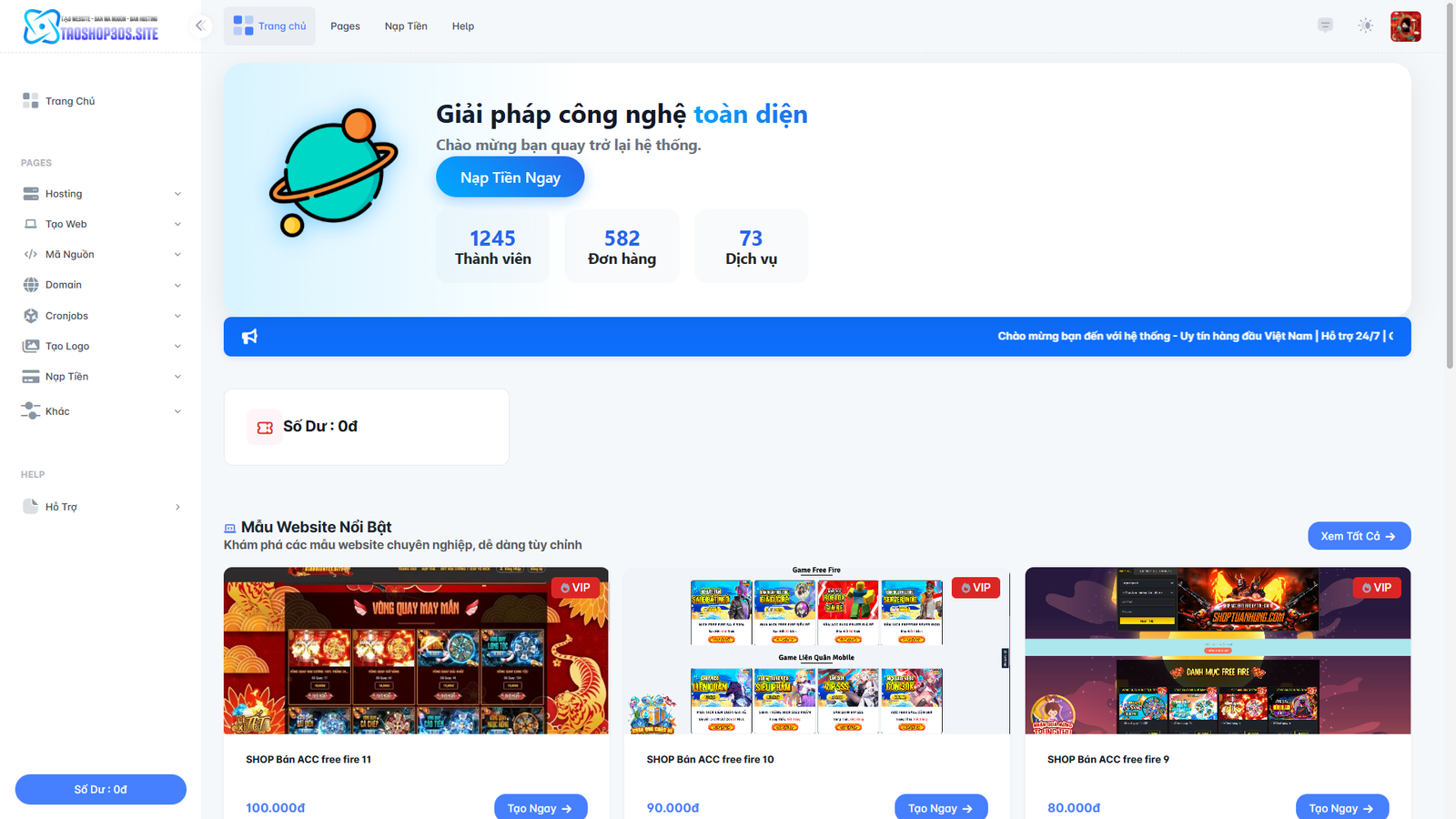 Web tạo shop có đầy đủ các chức năng giao diện đẹp