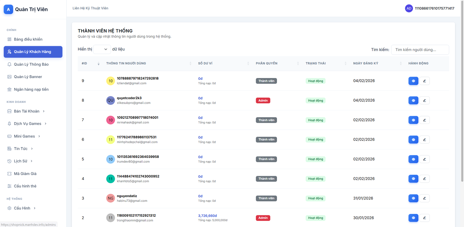 [SHOP NICK] SHOP ACC GAME TỰ ĐỘNG - DỊCH VỤ ĐA GAME