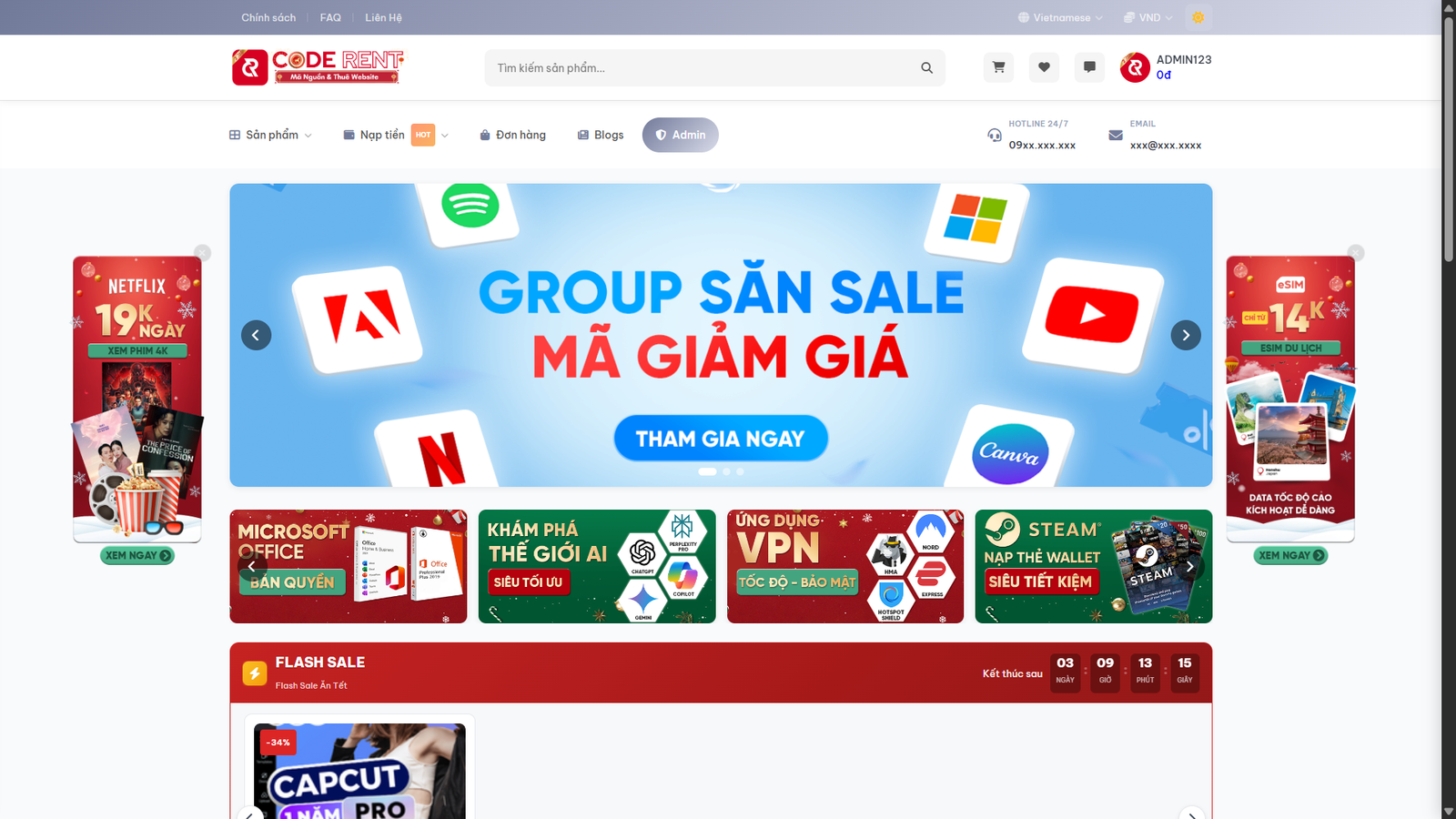 [SHOPKEY 1.2.2] Tạo website bán tài khoản Premium, bán tài khoản digital