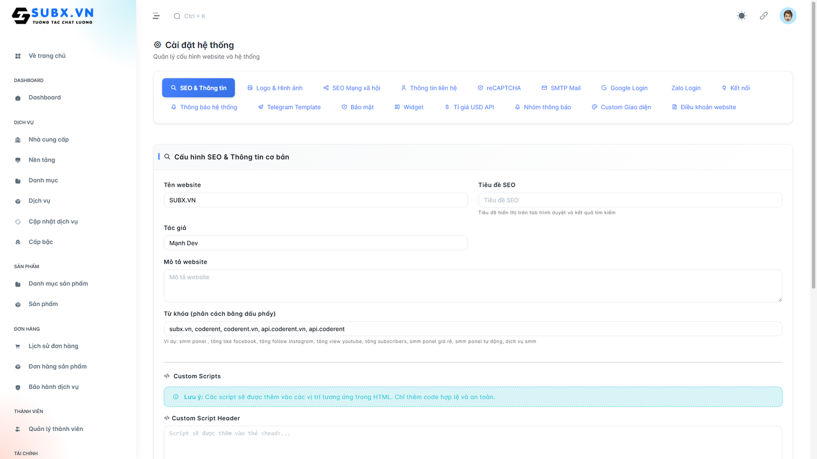 [ SMM ] Source Code Smmv2 Full Tự Động - Child Panel Con Cháu