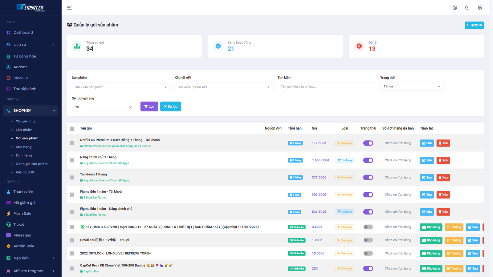 [SHOPKEY 1.2.2] Tạo website bán tài khoản Premium, bán tài khoản digital