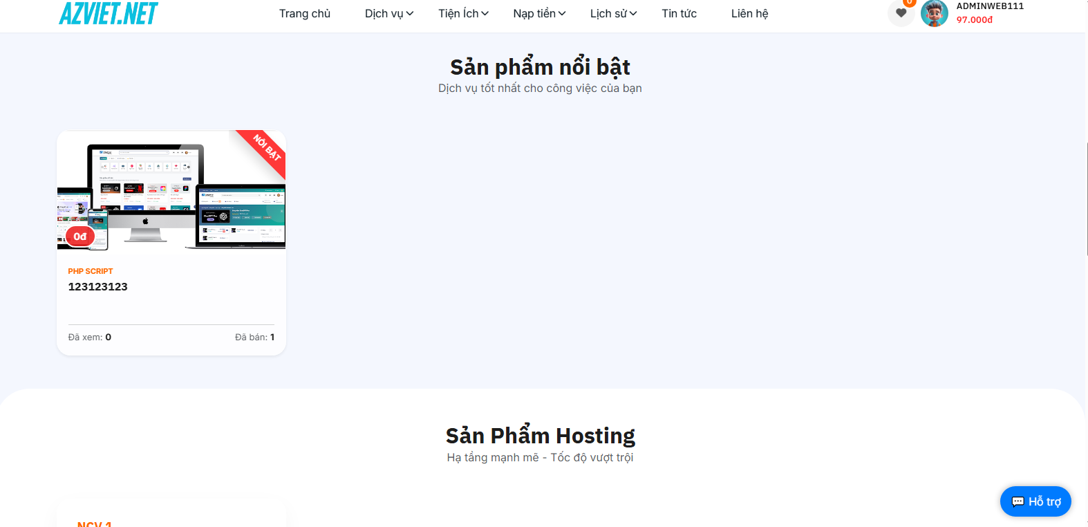Mã Nguồn Bán Code Web - Hosting - Vps - Domain - Cron Job Thế Hệ Mới, Giao Diện Đẹp Xin