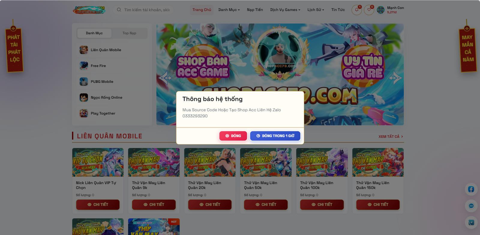 [SHOP NICK] SHOP ACC GAME TỰ ĐỘNG - DỊCH VỤ ĐA GAME