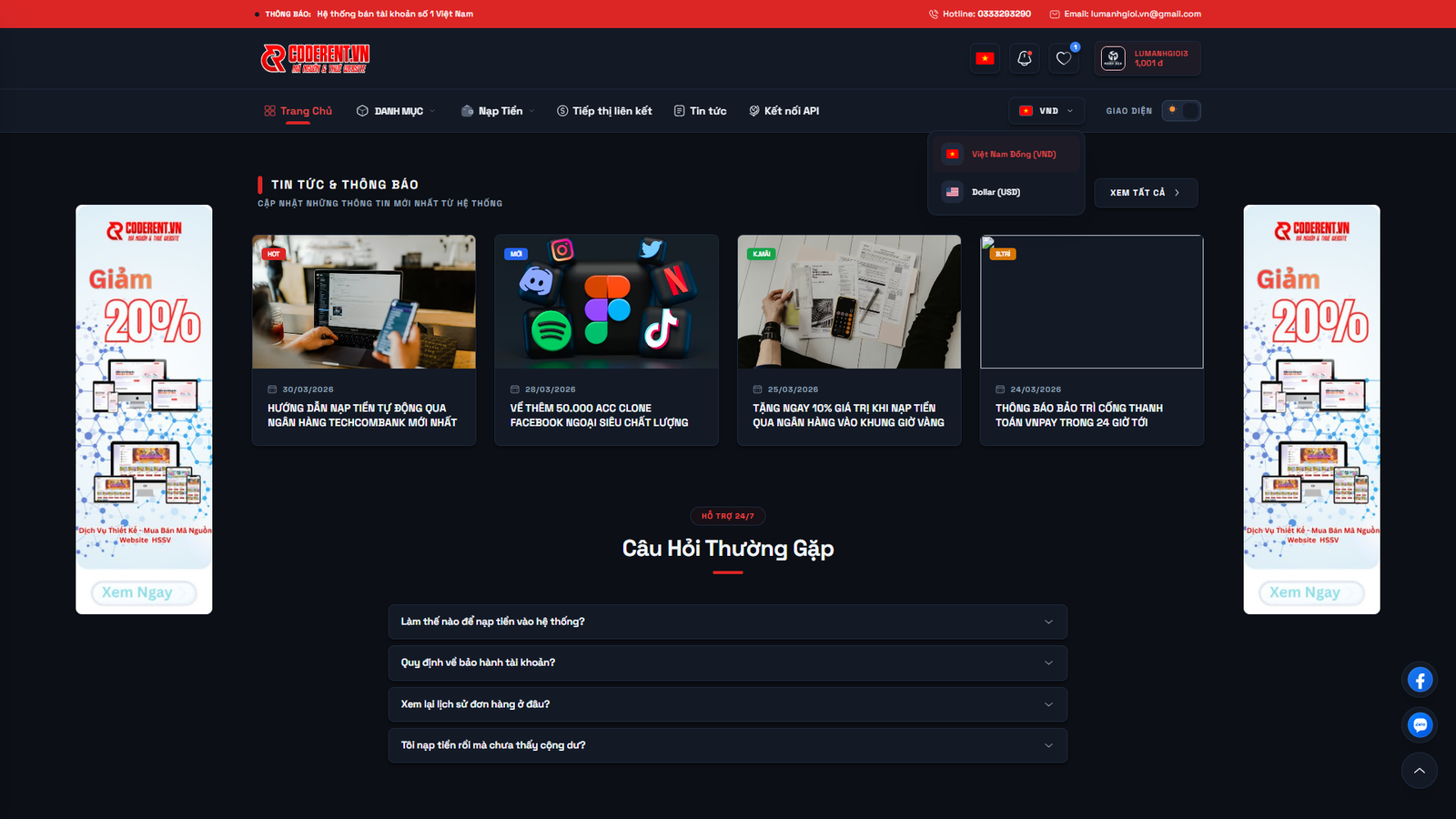 [SHOP CLONE] Shop Tài Khoản Premium - Clone Mail Via - Nguyên Liệu Ads Tự Động