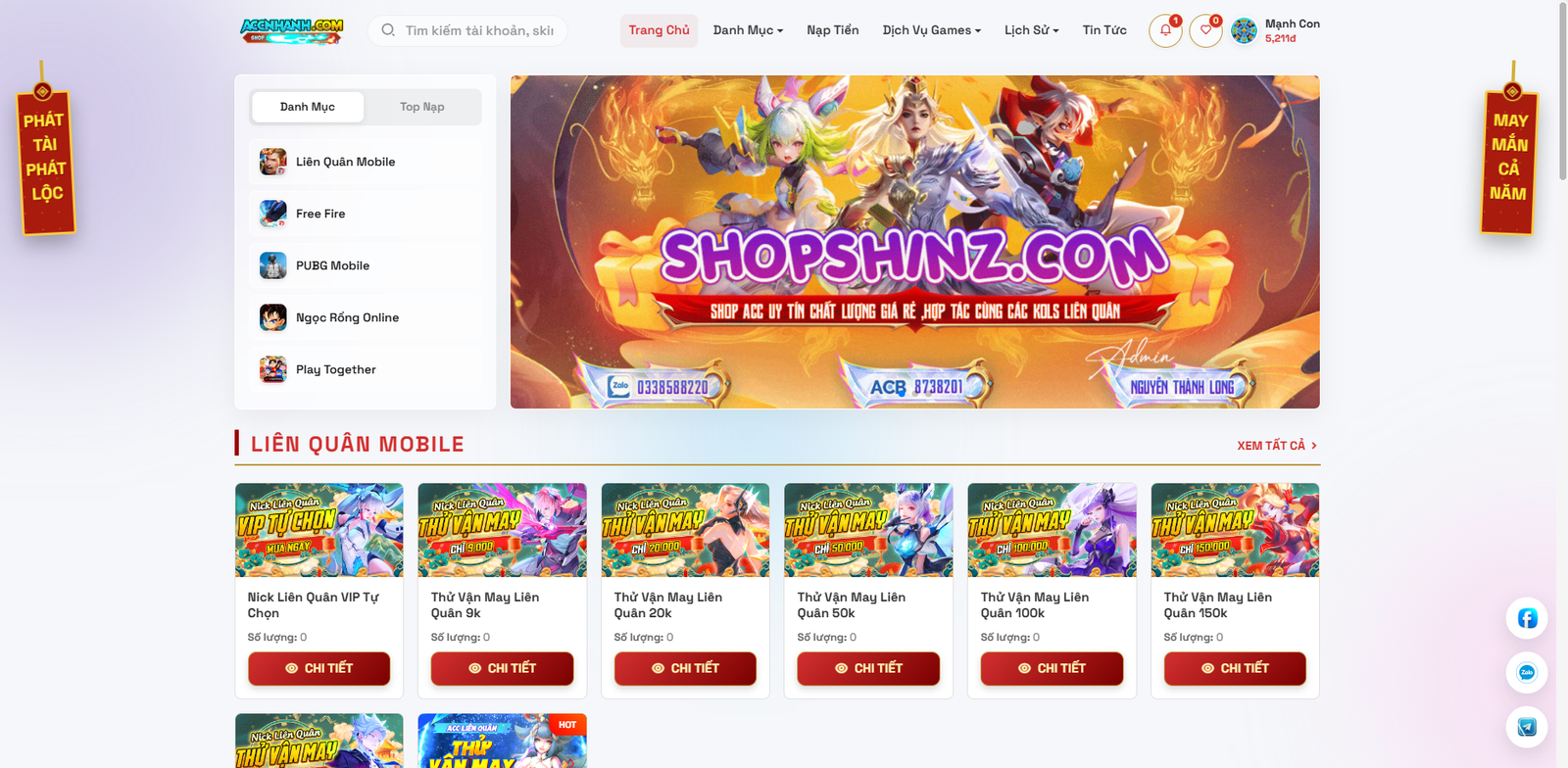 [SHOP NICK] SHOP ACC GAME TỰ ĐỘNG - DỊCH VỤ ĐA GAME