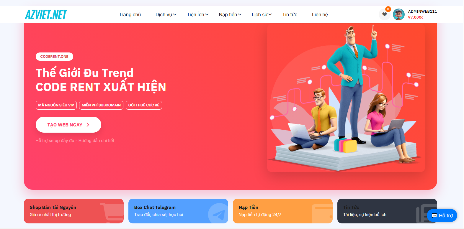 Mã Nguồn Bán Code Web - Hosting - Vps - Domain - Cron Job Thế Hệ Mới, Giao Diện Đẹp Xin
