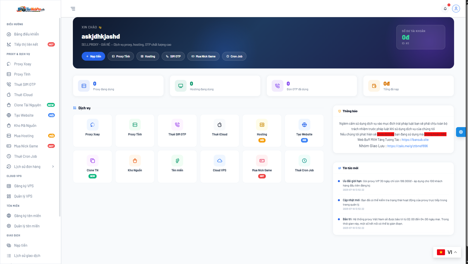 Code tên miền tự động,hosting tự động,mã nguồn,proxy , cloudvps , nick game , otp sim